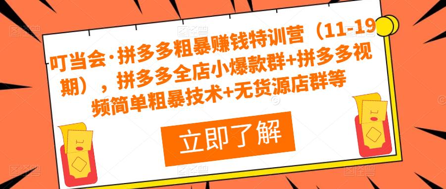 图片[1]-叮当会·拼多多粗暴赚钱特训营（11-19期），拼多多全店小爆款群 拼多多视频简单粗暴技术 无货源店群等-一川资源网