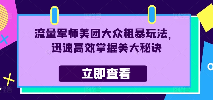 图片[1]-流量军师美团大众粗暴玩法，迅速高效掌握美大秘诀-一川资源网