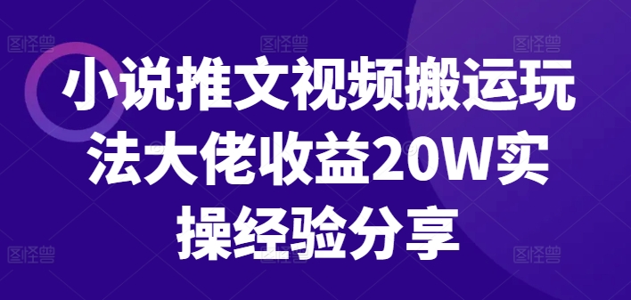 小说推文视频搬运玩法，大佬收益20W实操经验分享-狂人资源网